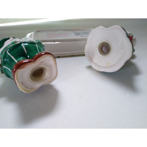 Irish Santa Claus Salt and Pepper Shaker Set With Plate Base Miss Claus Green - Picture 7 of 8